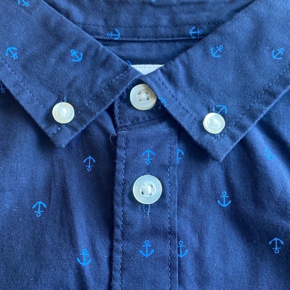 🎈Amazon Essentials Boys Short-Sleeve Button-Down Navy Anchor, NWT - Picture 2 of 3